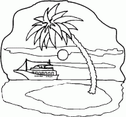 coloring picture of a ship off a deserted island